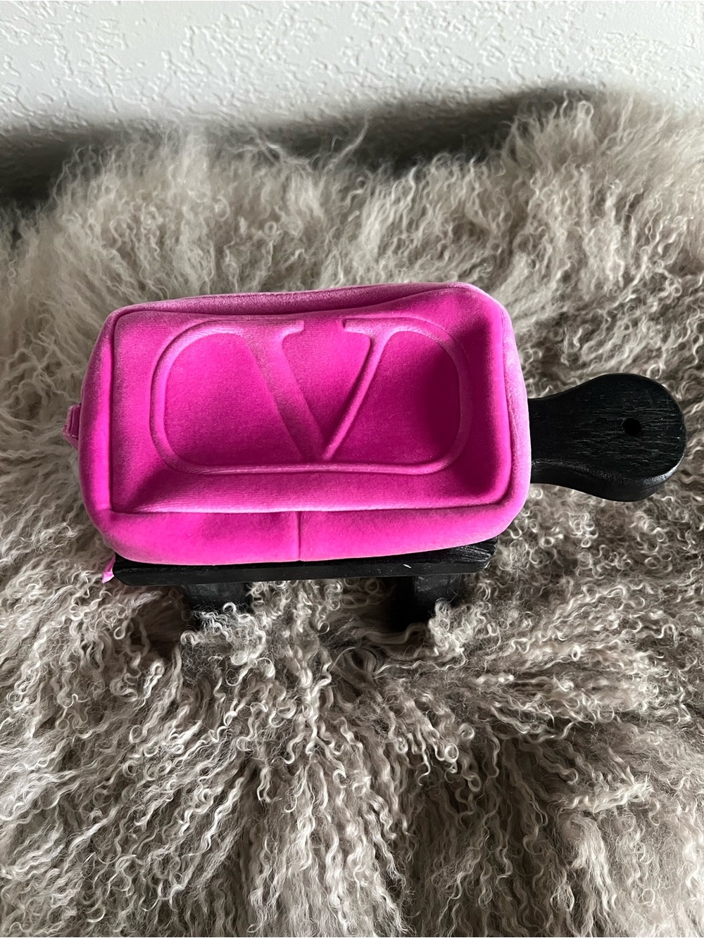 Valentino Hot Pink Velvet Jewelry Case with Embossed V
